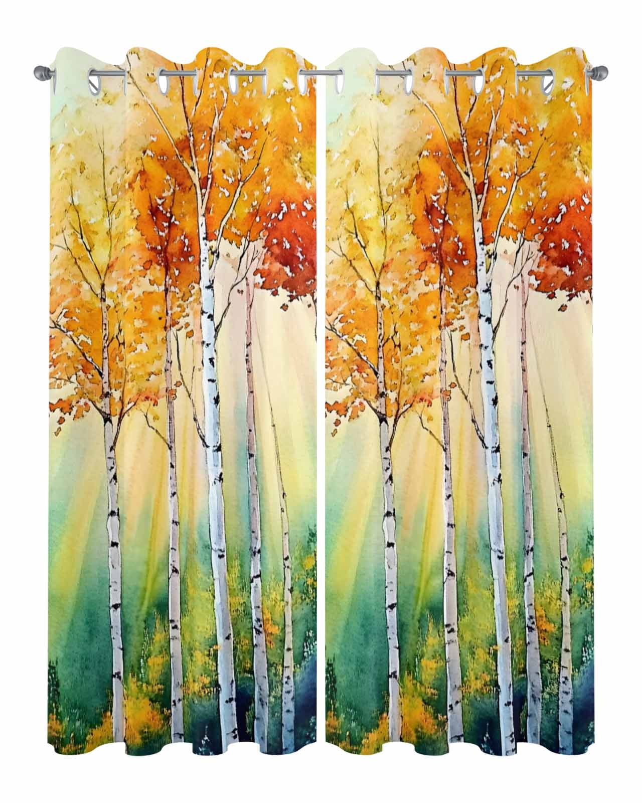 nqOlkjepod Outdoor Curtains for Patio Waterproof, Orange Green Trees Outdoor Privacy Panels Grommet, Watercolor Chic Beanch Leaf Blackout Outside Curtains for Porch/Cabana/Pergola 54"x95", 2 Panels