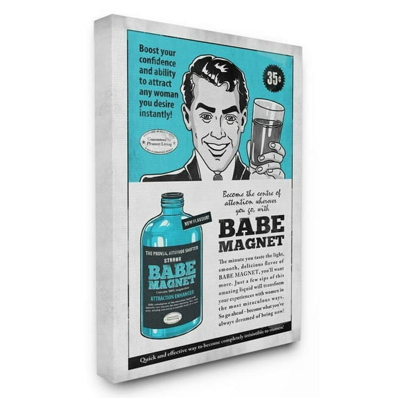 Stupell Industries Babe Magnet Vintage Comic Book Funny Blue Design Canvas Wall Art by Ester Kay