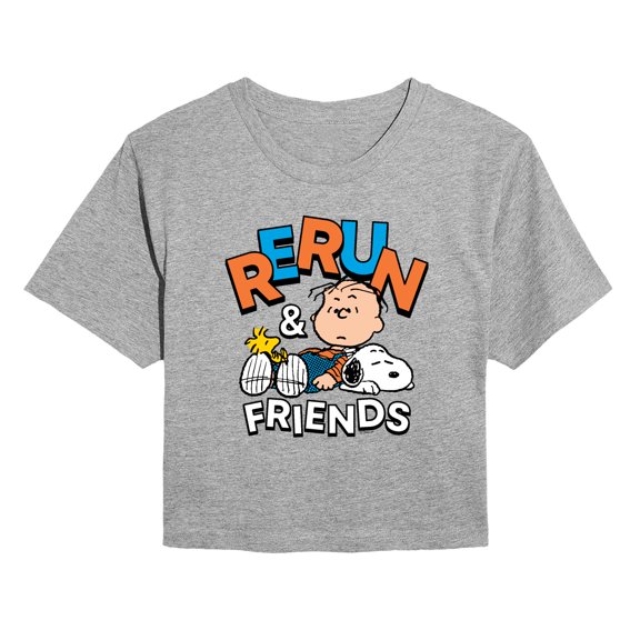 Peanuts - Rerun And Friends -Juniors Cropped Short Sleeve Graphic T-Shirt