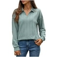 thumbnail image 2 of Uootdi Women's Long Sleeve Trendy Lapel Half Shirts Casual Polo V Neck Ribbed Knit Blouses Loose Fit Gift Tunic Tops Fall, 2 of 4