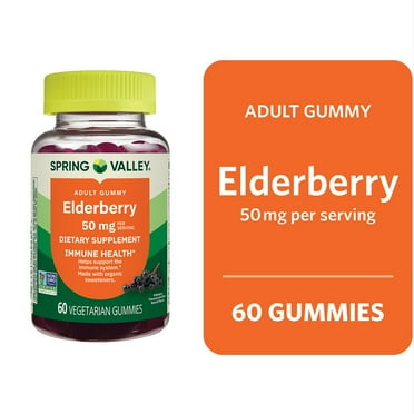 Spring Valley Non GMO Elderberry Dietary Supplement Gummies for Immune Health, 50 mg, 60 Count