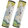 thumbnail image 2 of 2 Car Seat Belt Covers M Size 10*7.7 Inches Car Seat Belt Shoulder Pad Backpack Shoulder Pad Stroller Belt Cover White Smiling Dog, 2 of 8