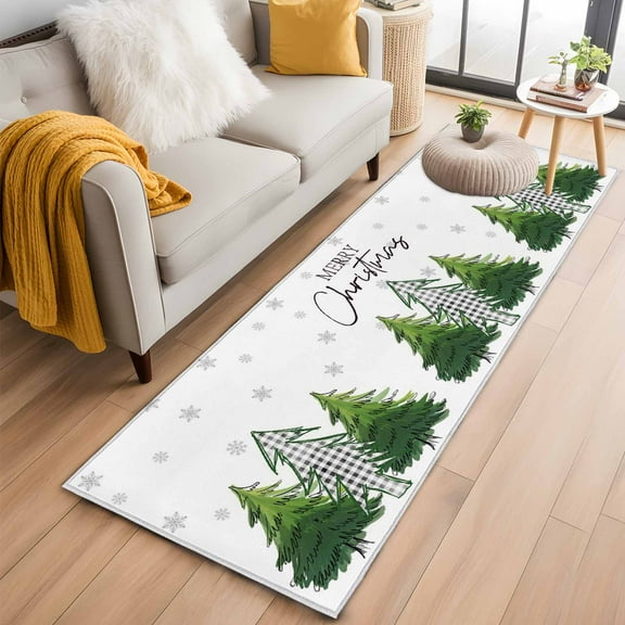 Green Christmas Tree Kitchen Runner Rug 2x6 Washable Runners for Hallway Non Slip Xmas Trees Snowflake Winter Large Area Rug Indoor Floor Carpet for Bathroom Laundry Entryway Bedroom Living Room