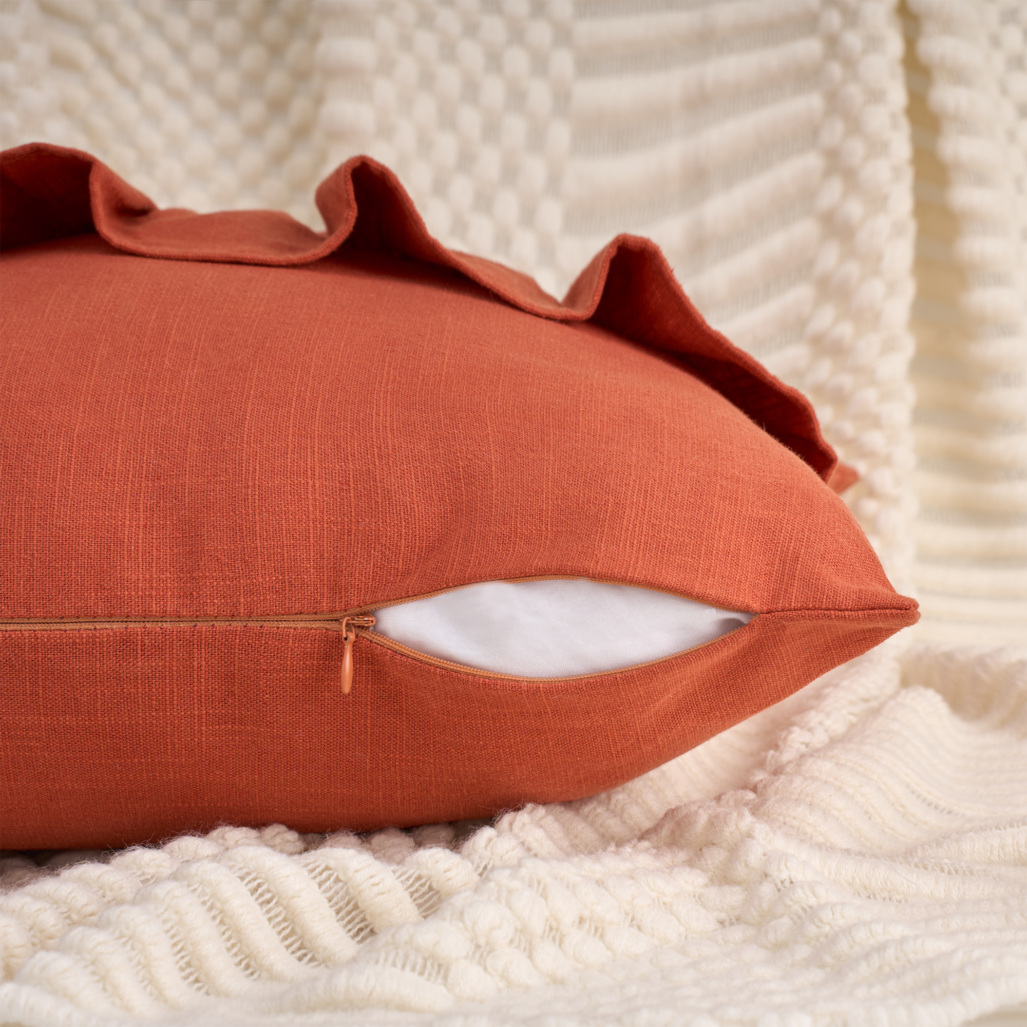 Unique Bargains Solid Boho Throw Pillow Covers with Ruffles Set of 1 Orange 18" x 18"