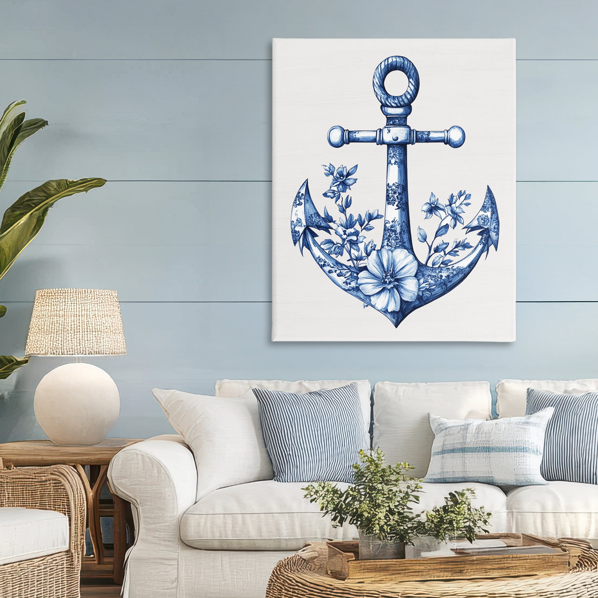 Toile Patterned Anchor Canvas Wall Art, design by Lettered and Lined