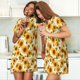 thumbnail image 4 of Easygdp Modern Elegant Sunflower Camisón de manga corta para mujer, informal, estampado, 4 of 6