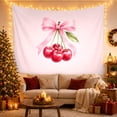 thumbnail image 3 of Pink Ribbon and Cherry Illustration Tapestry, 3 of 7