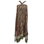 Mogul Women's Reversible Wrap Skirt Silk Sari 2 Layer Brown Summer Beach Cover Up Dress