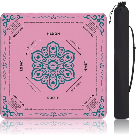 Mahjong Mat 31.5" x 31.5" Non-Slip Neoprene a Carry Bag Charleston Rules Noise-Dampening Pink Table Mat for Poker Board Games American Mahjong