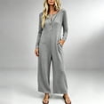 thumbnail image 2 of TEAJOPSUU Womens Waffle Knit Jumpsuit Long Sleeve Button Henley Neck Wide Leg Long Romper with Pockets Casual Loungewear Gray, 2 of 7