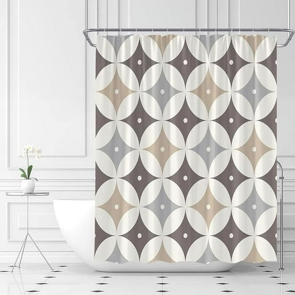 Brown Shower Curtains Grey Beige Abstract Geometric Tan Mid Century Modern Minimalist Simple Design Bathroom Decor Set With Hooks 36"W x 72"L (Pack of 1)