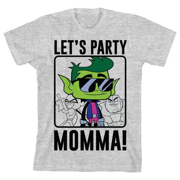 Teen Titans Go! Let's Party Momma! Boys Heather Grey T-shirt-Medium
