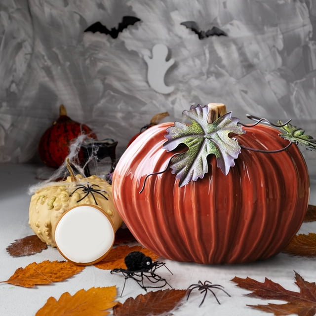 Centre de Table Citrouille de l'Action de Grâce 7 Pouces - Décoration en Résine Inspirée d'Halloween avec Support, Décoration Multi-Scènes pour Intérieur/extérieur orange