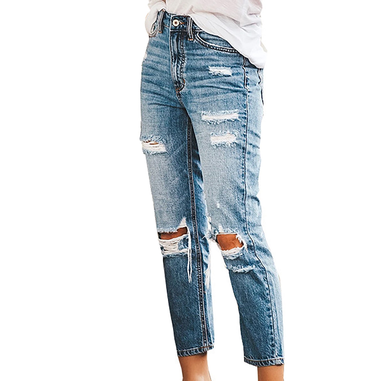 Mixpiju Ripped Jeans for Women Capri 
