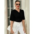 thumbnail image 2 of Chiclily Womens 3/4 Sleeve Wrap Blouse Black Medium V Neck Dressy Casual Top Ruched T-Shirts, 2 of 6