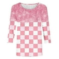 thumbnail image 3 of LMKIHUSA T-Shirts pour Femmes à Manches 3/4 Longueur Été Tendance Col Rond T-Shirts Oeillets Ajourés Coupe Ajustée Tee Imprimé Dégradé Mode 2025 Tunique Rose,TG, 3 of 4