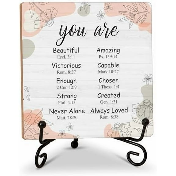 Inspirational Quotes Desk Decor Motivational Gifts For Women Men Coworkers Friends You Are Beautiful Tabletop Sign For Home Office Bible Verse Wood Plaque 10X10 Inch