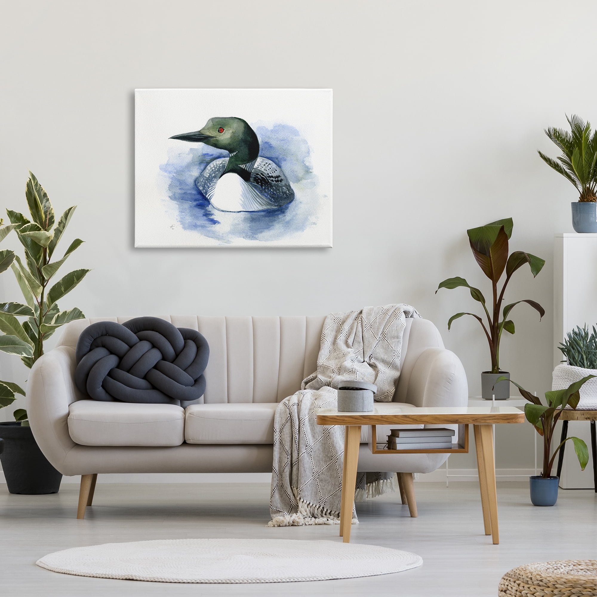 Stupell Industries Loon in Blue Lake Minimal Canadian Water Bird Animals & Insects Painting Gallery Wrapped Canvas Print Wall Art, 30 x 40