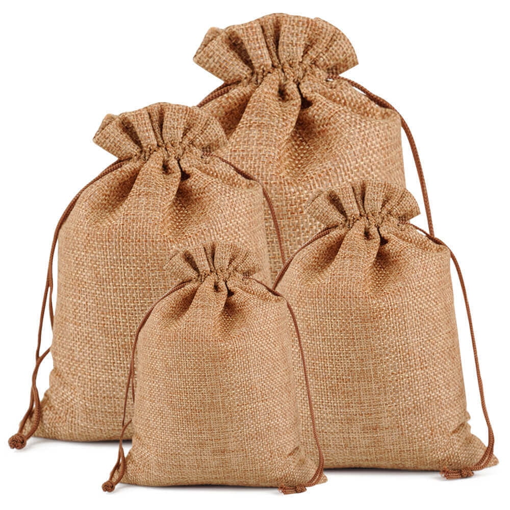 100xSmall Bag Natural Linen Pouch Drawstring Burlap Jute Sack Jewelry Gift Bags 