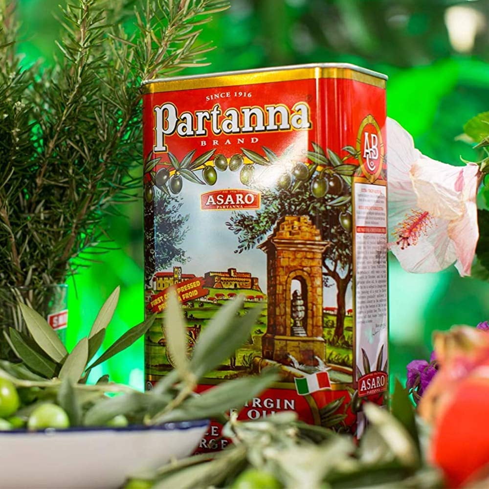 Partanna Robust Extra Virgin Olive Oil - Premium 100% Castelvetrano Oil - High Polyphenol - First Cold Pressed - Early Harvest in Sicily - Award Winning Italian EVOO -Monovarietal -101 fl oz (3L) Tin