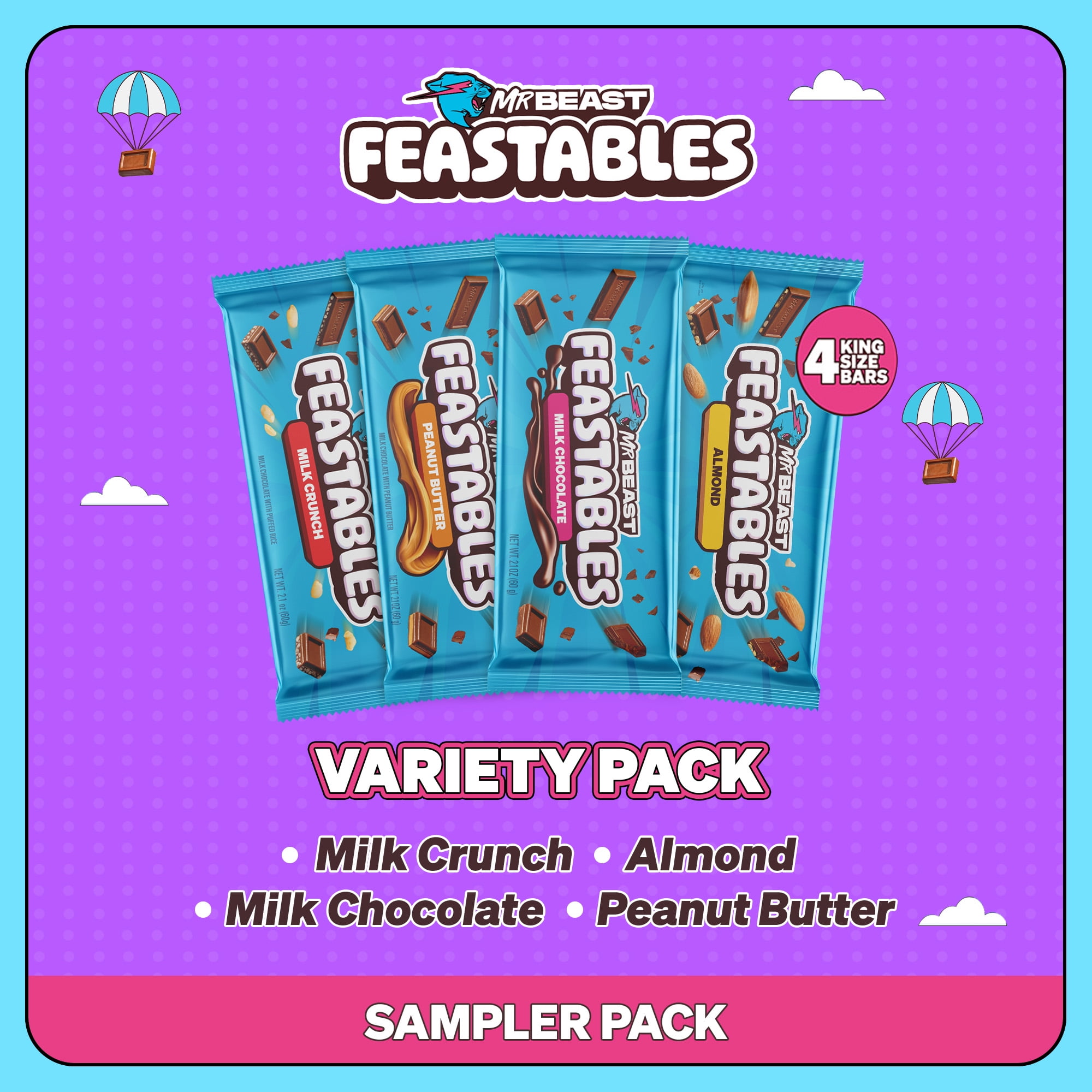 Feastables MrBeast Milk Chocolate Bar Variety Pack, 4 Count Feastables MrBeast Milk Chocolate Bar Variety Pack, 4 Count