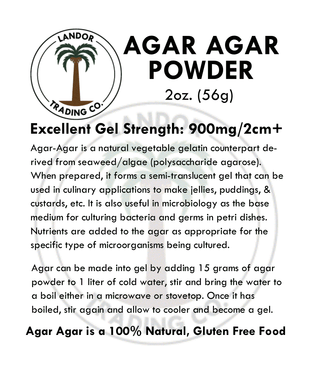 Agar Agar Powder 2oz - Excellent Gel Strength 900g/cm2