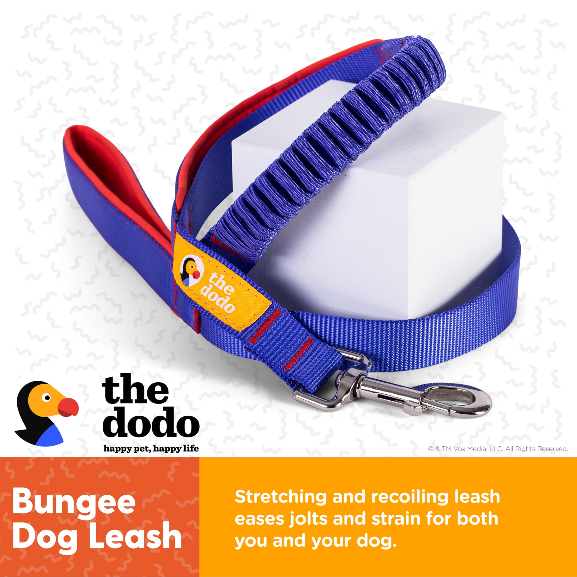 The Dodo Strain-Relieving, Bungee Dog Leash with Secondary Handle, 48” Blue