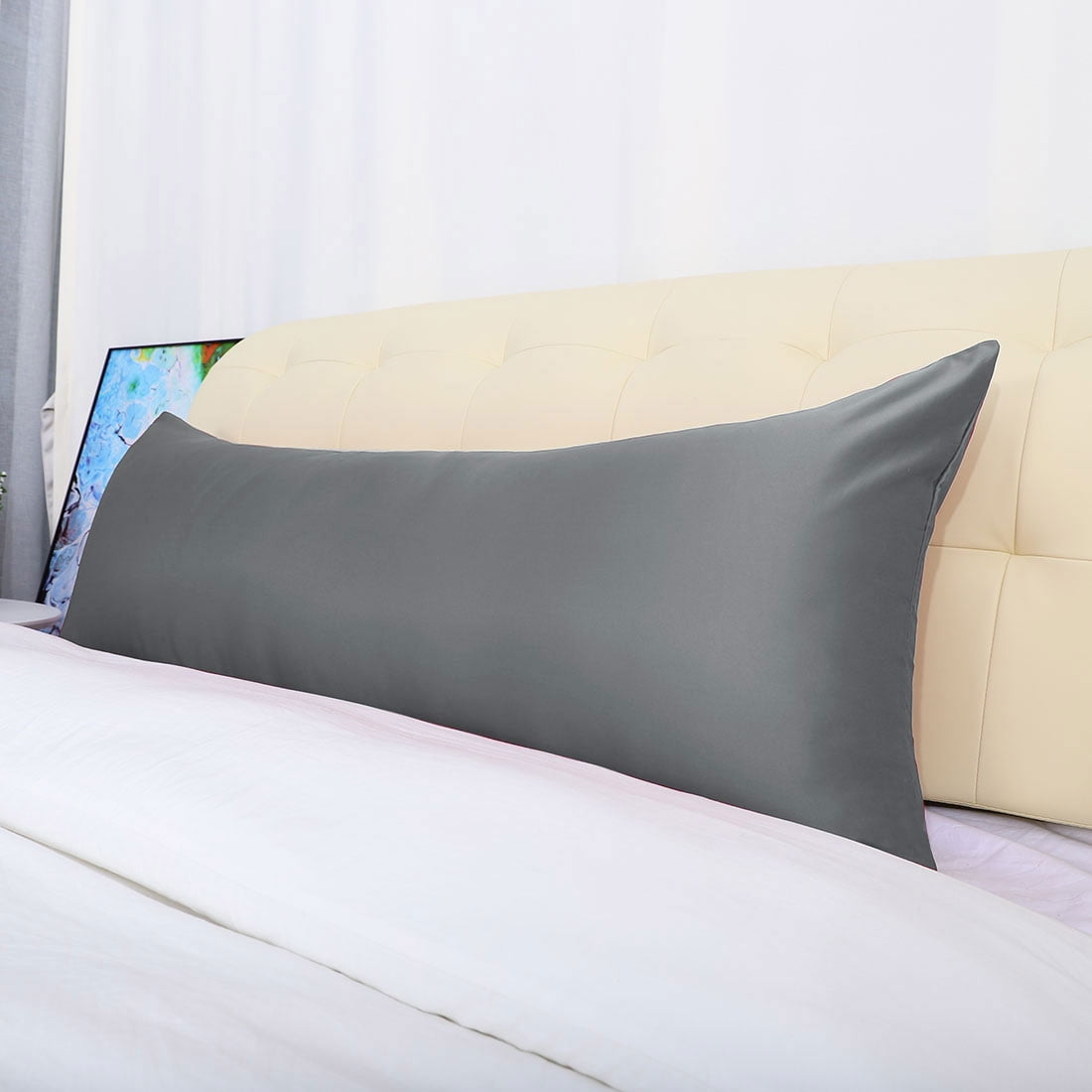 Unique Bargains Luxury Silky Satin Body Pillow Case Gray 20" x 48"