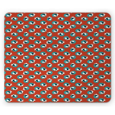 Dogs Mouse Pad, Graphic Dogs with Elizabethan Collars Veterinary Pet Lover Themed Pattern, Rectangle Non-Slip Rubber Mousepad, Red Blue and White, by Ambesonne