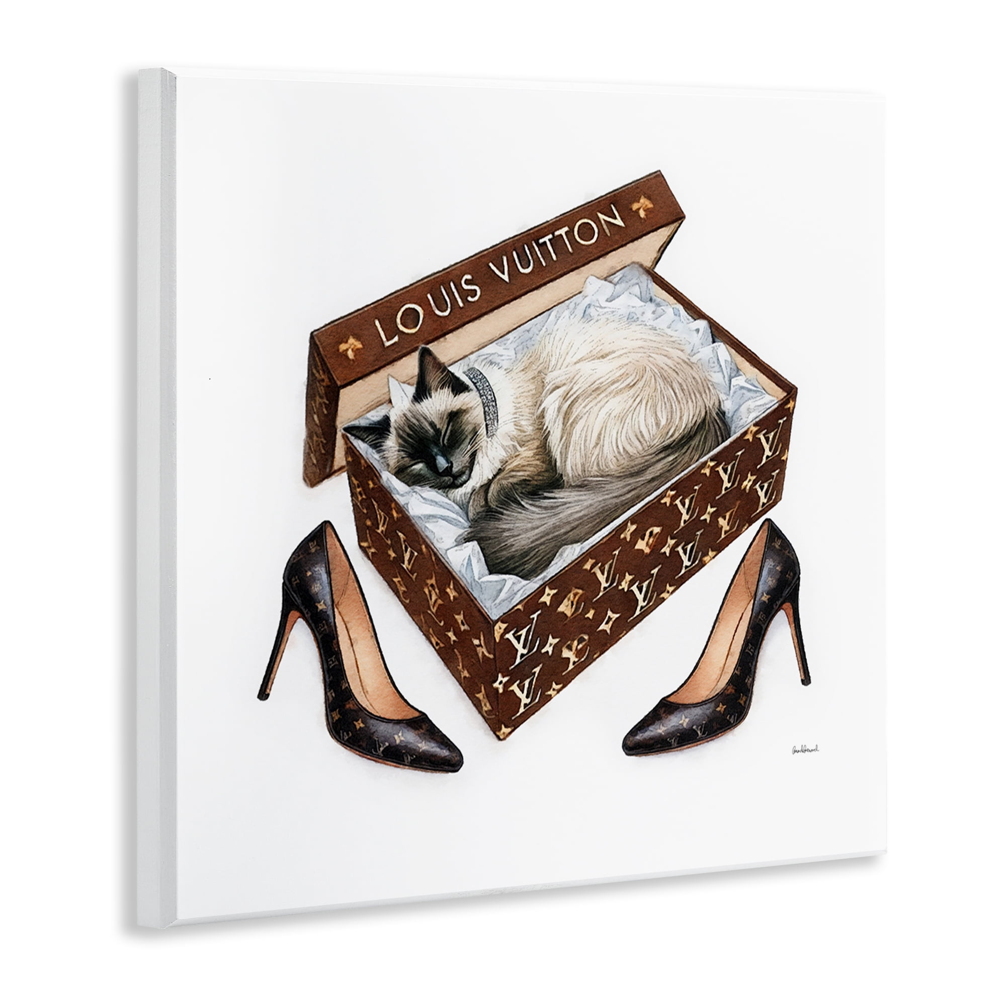 Stupell Industries Kitty Sleeping Heels Box Animals Painting Unframed Art Print Wall Art, 12 x 12