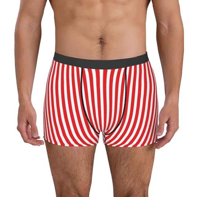 Balery Red And White Stripes Calzoncillos bóxer para hombre, ropa interior de algodón suave y transpirable con cinturilla de nailon-X-Large