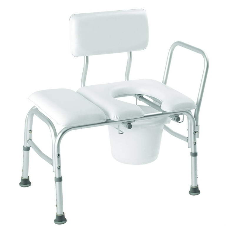 Carex Vinyl Padded Tub Transfer Bench Cut Out and Commode Pail 300 lb Weight Capacity White