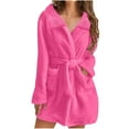 thumbnail image 1 of cfhntfmh Womens Fuzzy Robe Mid Length Bathrobe Belted Long Sleeve Soft Bath Robes Plush Fall Winter Spa Robes with Pockets, 1 of 5