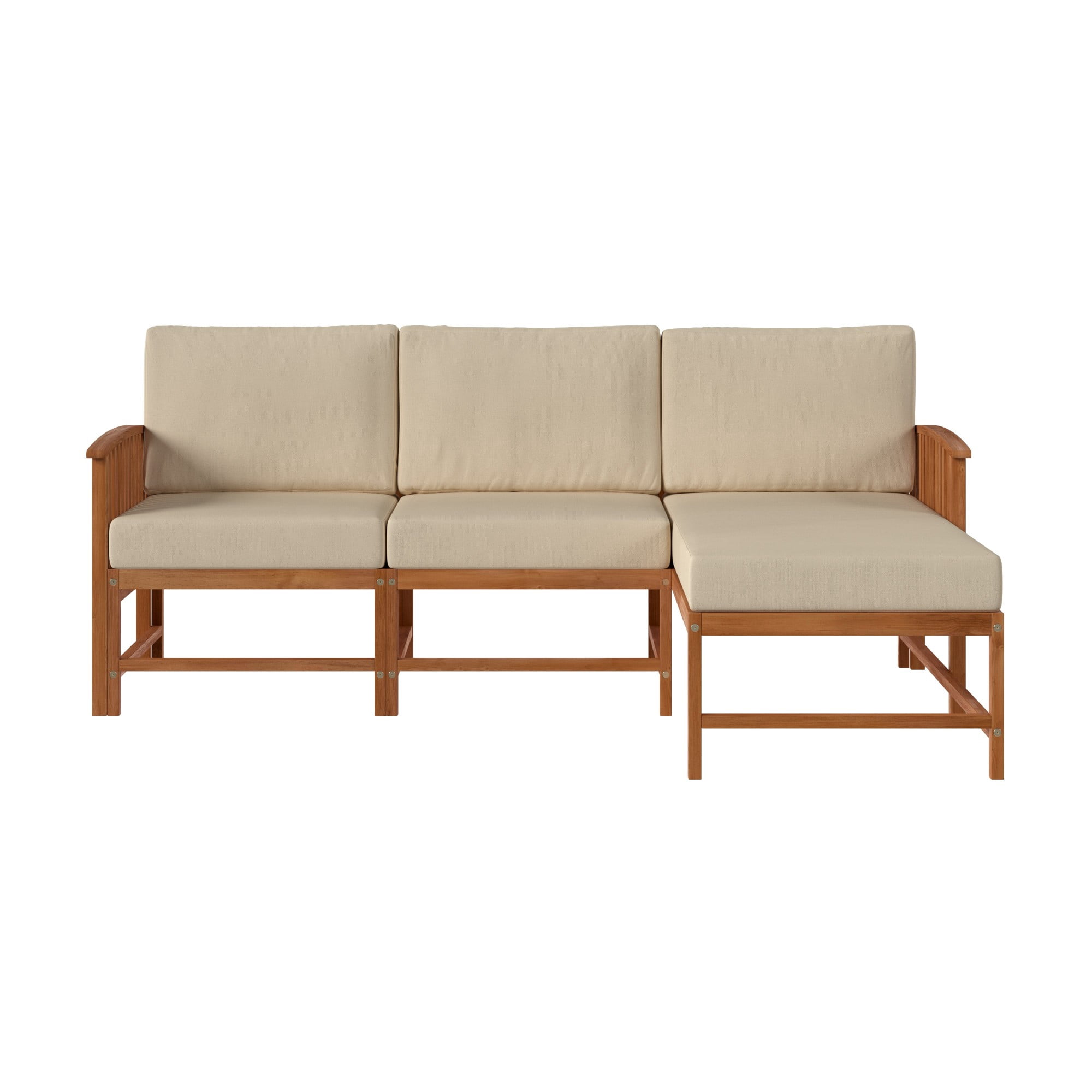 Walker Edison Modern Slatted Solid Wood 3-Piece Outdoor Sectional Set, Brown