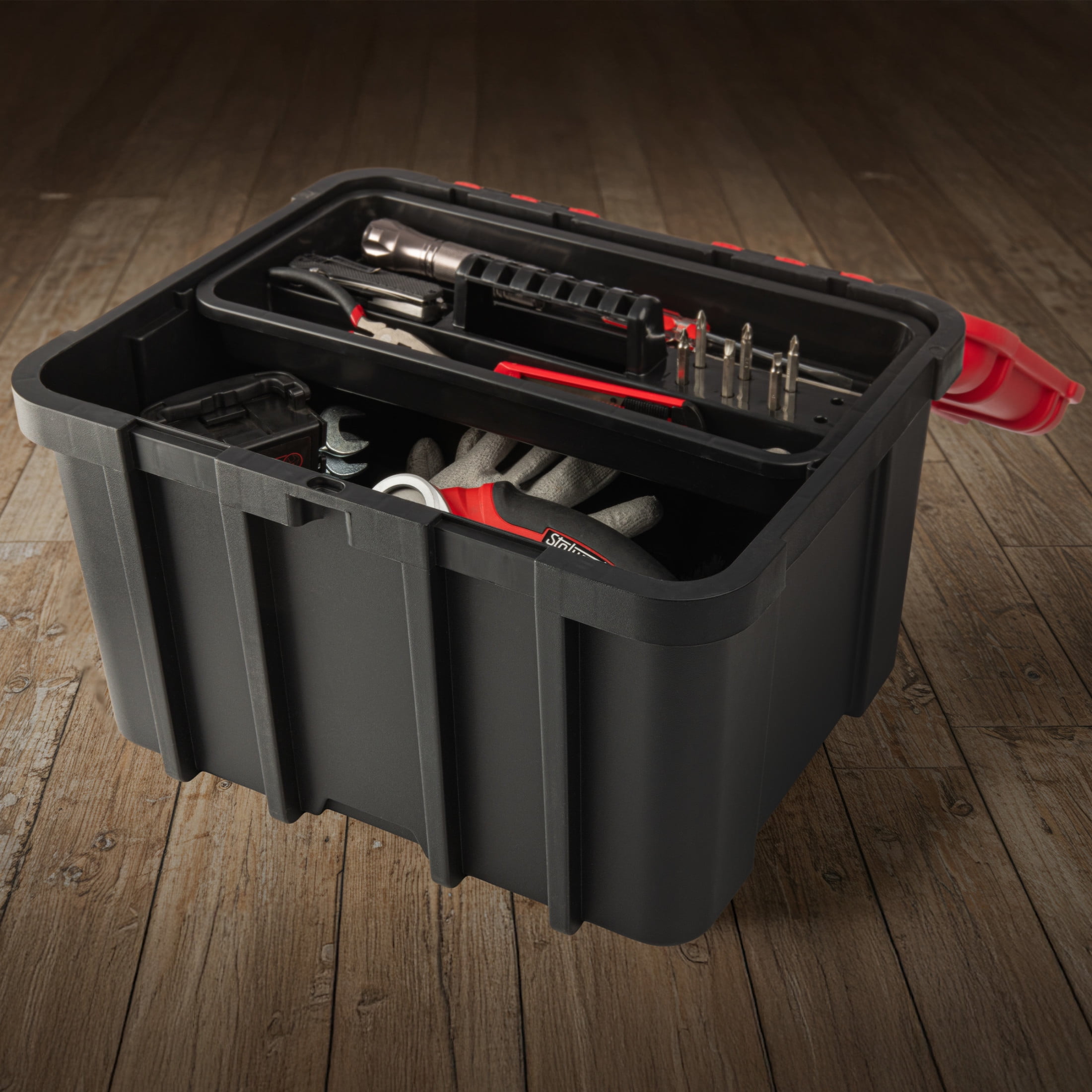 Stalwart Plastic Tool Box Organizer - 18.7” Extra Large Portable Toolbox with Removable Tray, Red