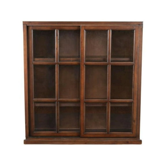 Safavieh Dale Walnut Pine Wood Bookcase with Glass Sliding Doors, 40.2"H x 37.8"W x 11.4"D