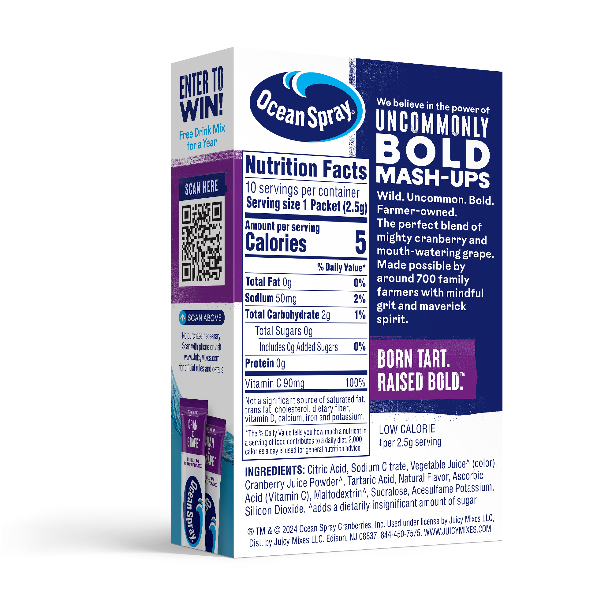 Ocean Spray On-The-Go Powdered Drink Mix, Cranberry Grape, Zero Sugar, 10 Count