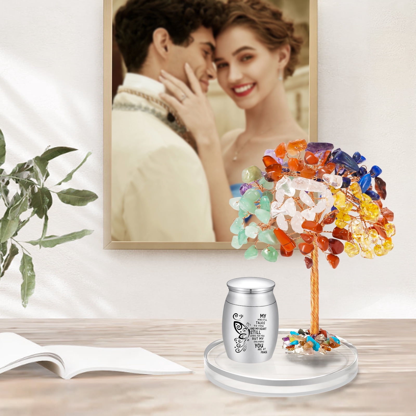 Small 1.57 Inch Tiny Urn for Human Ashes Stainless Steel Keepsake Urn, Mini Urn for Ashes with Colorful Crystal Tree Decoration, Butterfly Small Sharing Urn for Women Men - My Mind Still Talks to You