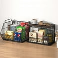 thumbnail image 6 of Wetheny 2 Tier Stackable Wall Mounted Wire Basket Fruit Basket with Wood Lid - Kitchen Pantry Organization and Storage, Hanging Storage Basket for fruits, Onion, Potato, Produce, Vegetable (Black), 6 of 9