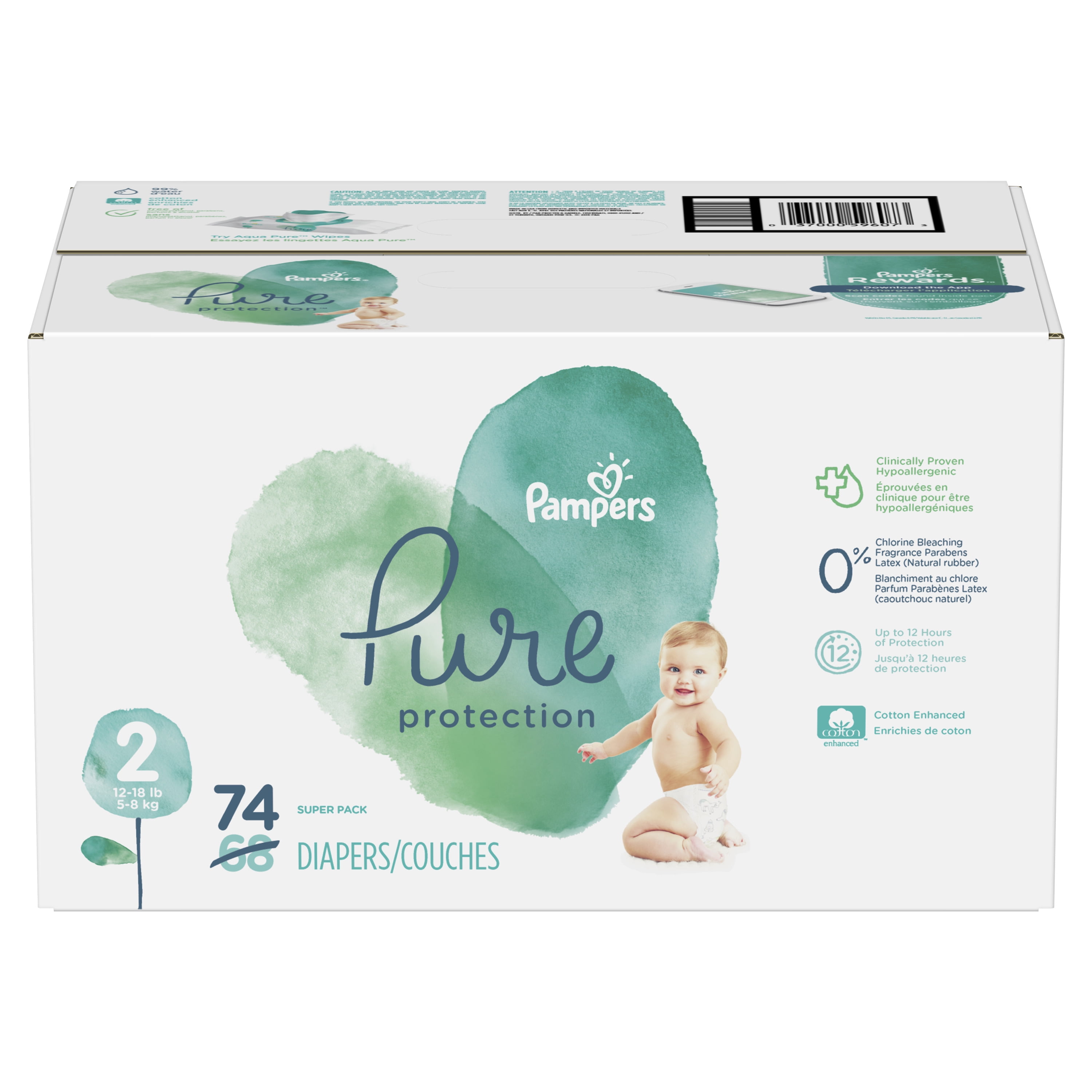 Pampers Pampers Pure Protection Natural Diapers, Size 2, 74 ct