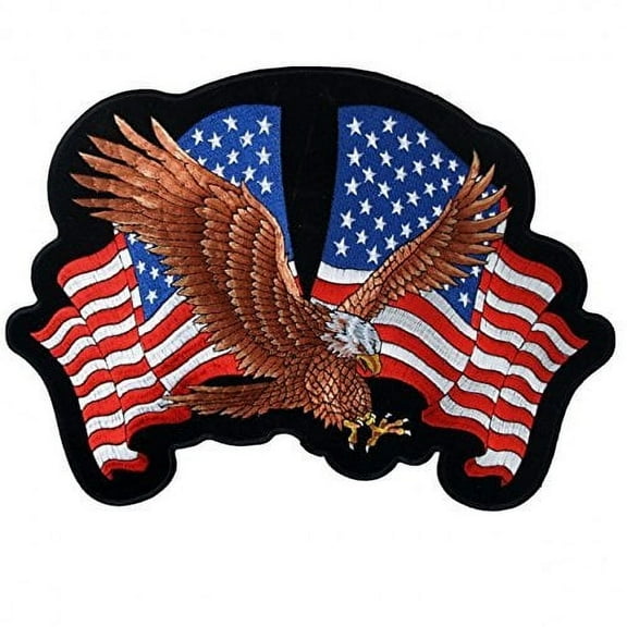 American Eagle with USA Flags - High Thread Embroidered Iron-on/Saw-on Rayon Patch - 4"x3"- Multi-Color