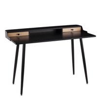Harvey Contemporary Office Desk In Black Steel And Black And Natural Wood With Black Accents
