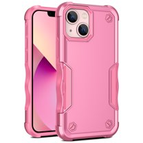 Heavy Duty Armor Case for iPhone 14 Plus, Rugged Military Grade Dual-Layers Soft Silicone Shockproof Anti-Scratches Thin Fit Cover with Anti-Slip Strips Screen Lens Protection Case,Pink