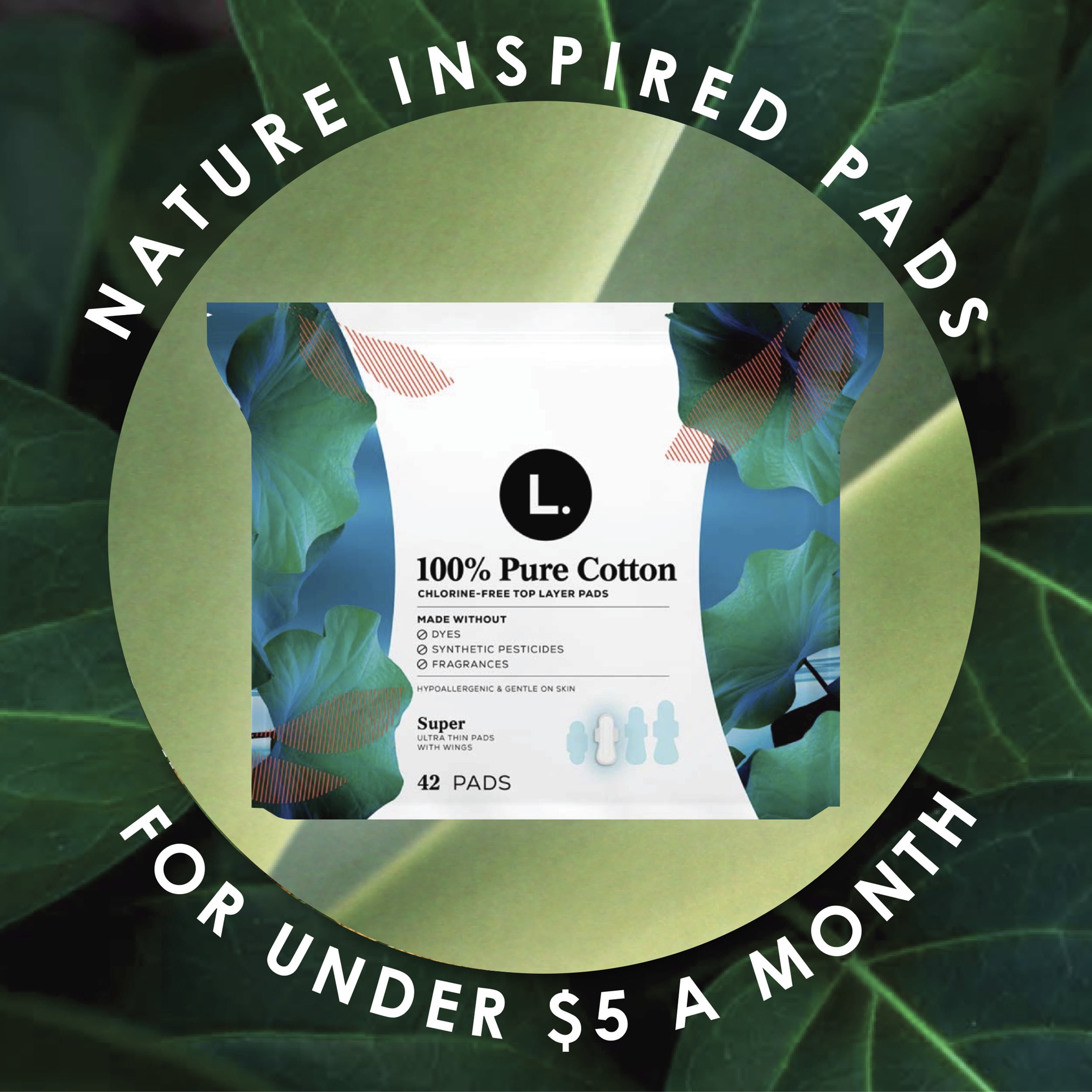 L. Ultra Thin Pads, Super Absorbency, 42 Ct, 100% Pure Cotton Top Layer