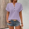 thumbnail image 2 of LWavelet Women's Ribbed Knit T-Shirt Short Sleeve Tops V-Neck Casual Slim Fit Lightweight Basic Tee Purple XL, 2 of 5