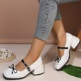 thumbnail image 6 of IEMIEMIEM Women's Chunky Heels Mary Jane Shoes Classic PU Leather Pumps Round Toe Bow Patent Strap Buckle Dress Shoes Casual Daily Work Versatile 7.5 wide, 6 of 8