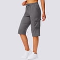 thumbnail image 5 of Long Shorts for Women Lightweight Quick Dry Hiking Cargo Shorts with Pockets Summer Drawstring Bermuda Short Gray L, 5 of 8