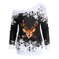 thumbnail image 5 of Womens Christmas Sweatshirt Long Sleeve One Shoulder Festive Reindeer and Snowflake Print Pullover Sweatshirts, 5 of 5