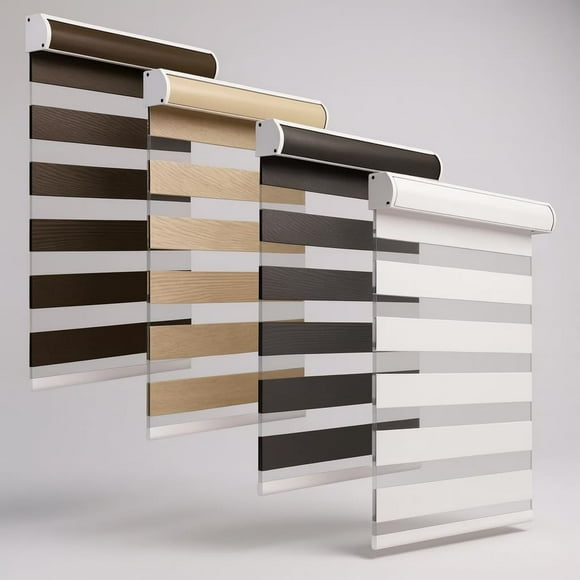 Cordless Custom Zebra Blinds Made in Canada – out Dual Layer Roller Shades with Cascade Valance PreAssembled Custom Fit for House, Office ,