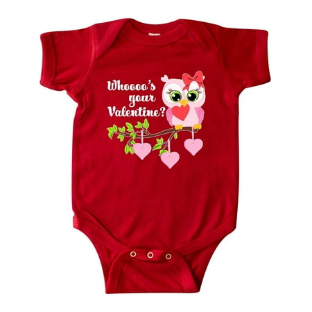 

Inktastic Whoooo s Your Valentine with Cute Pink Owl Gift Baby Boy or Baby Girl Bodysuit